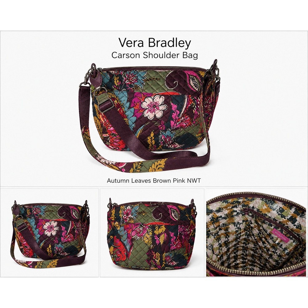 Vera Bradley Carson Shoulder Bag Autumn Leaves Brown Pink Quilted Cotton 22265-N